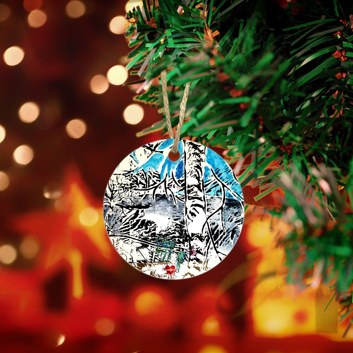 Round Christmas Ceramic Ornament - Landscape of the Tree #1