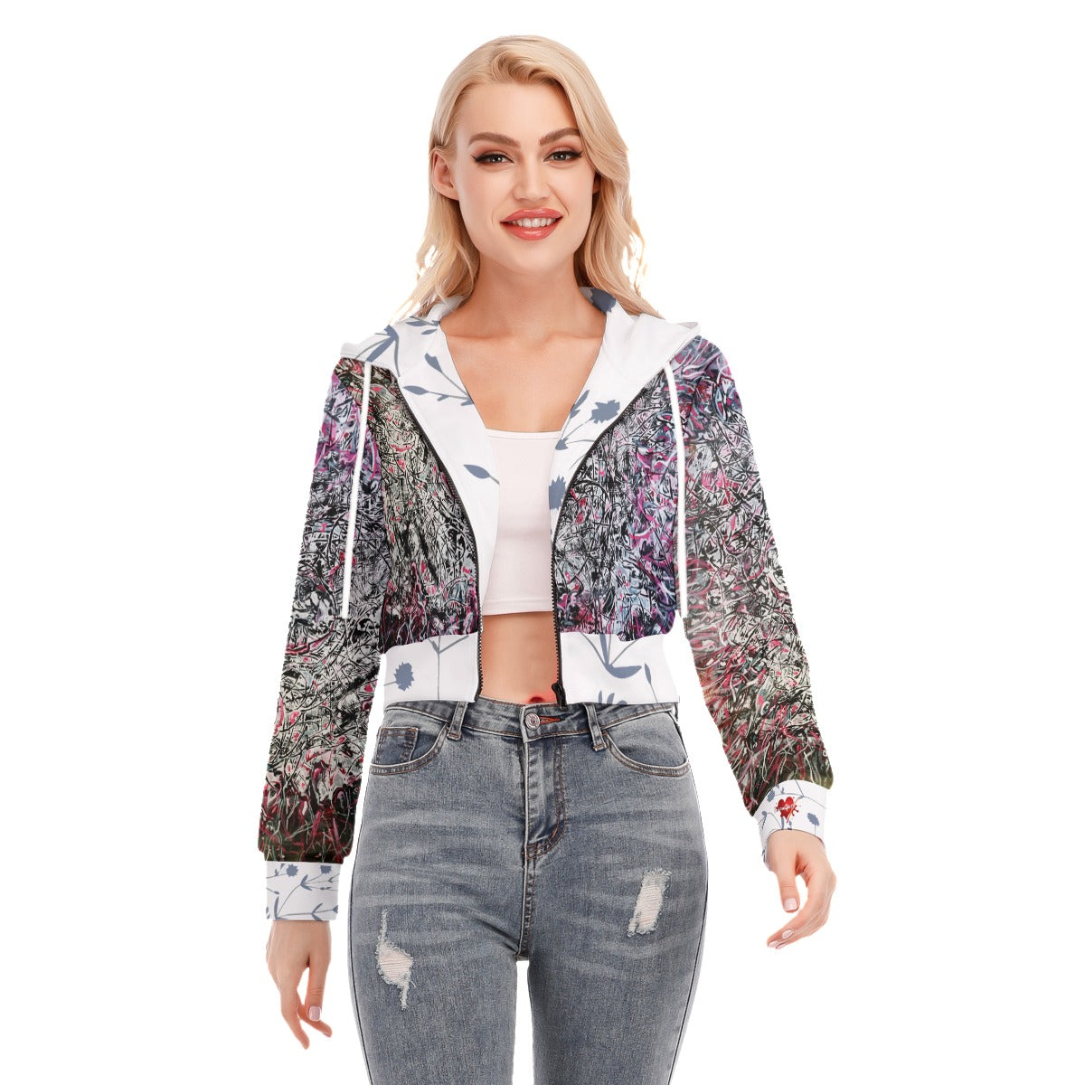 All-Over Print Women's Crop Top Hoodie With Zipper Closure Winter Collection