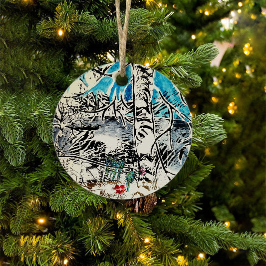 Round Christmas Ceramic Ornament - Landscape of the Tree #1