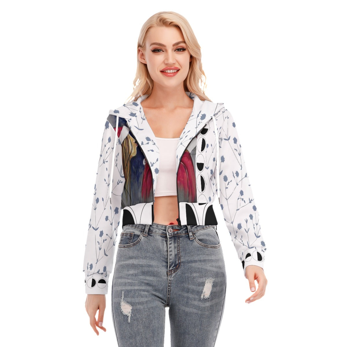 All-Over Print Women's Crop Top Hoodie With Zipper Closure Winter Collection 2023 by CRW