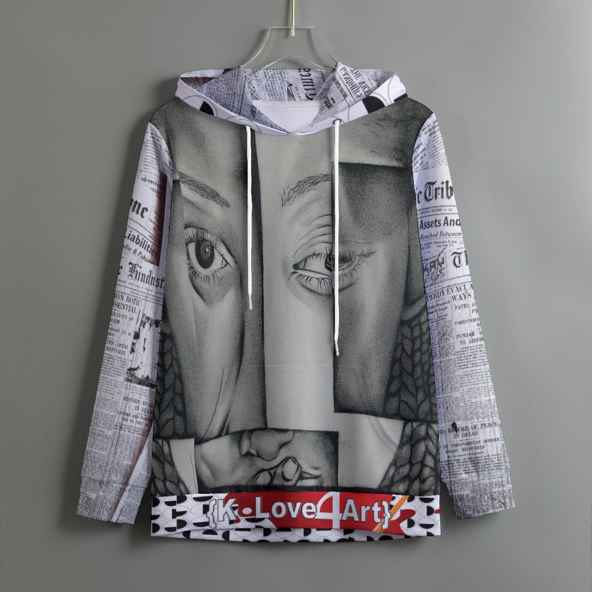 All-Over Print Women's Pullover Hoodie With Drawstring Charcoal Face with Braids KL4A