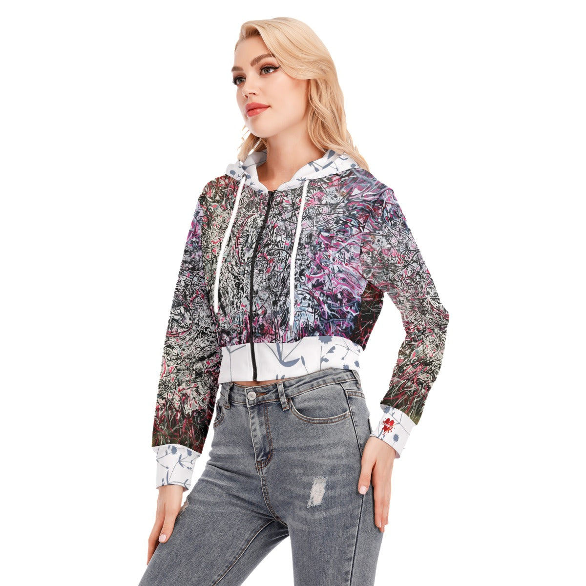 All-Over Print Women's Crop Top Hoodie With Zipper Closure Winter Collection